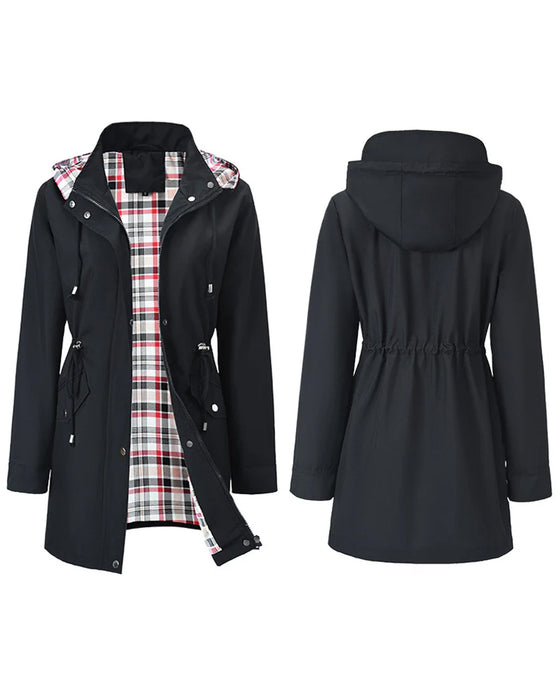 Dames Lange Waterdichte Trenchcoat Met Capuchon