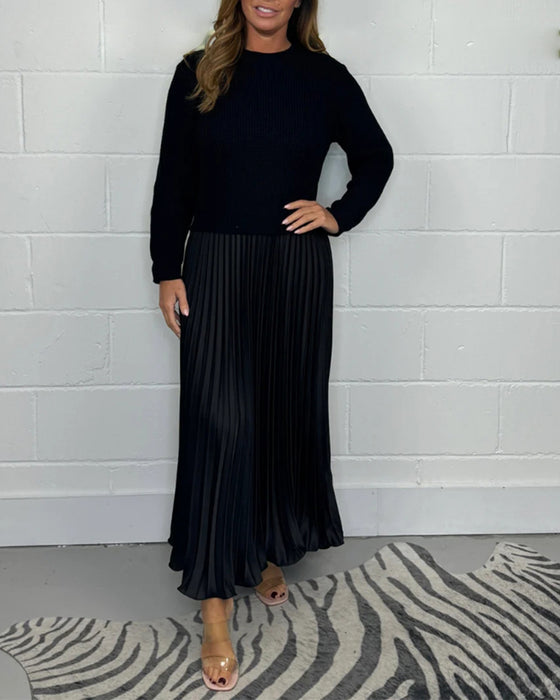 Casual contrasterende kleur jurk met patchwork en plooi