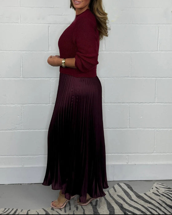 Casual contrasterende kleur jurk met patchwork en plooi