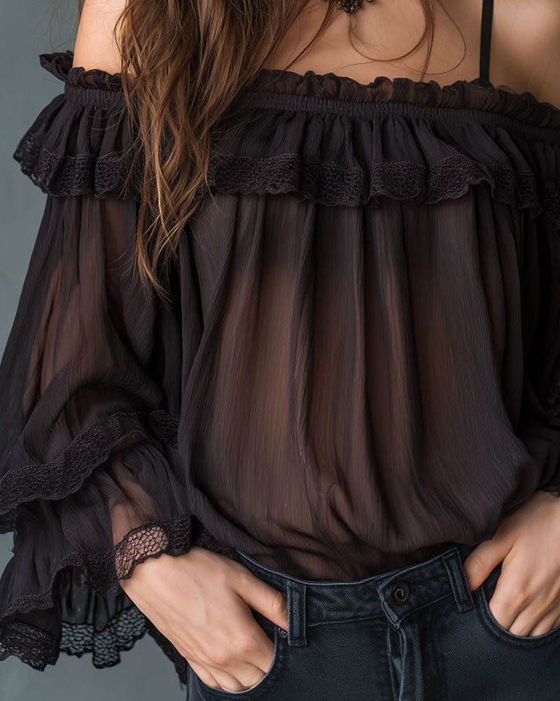 Blouse Off Shoulder Ruche Mode