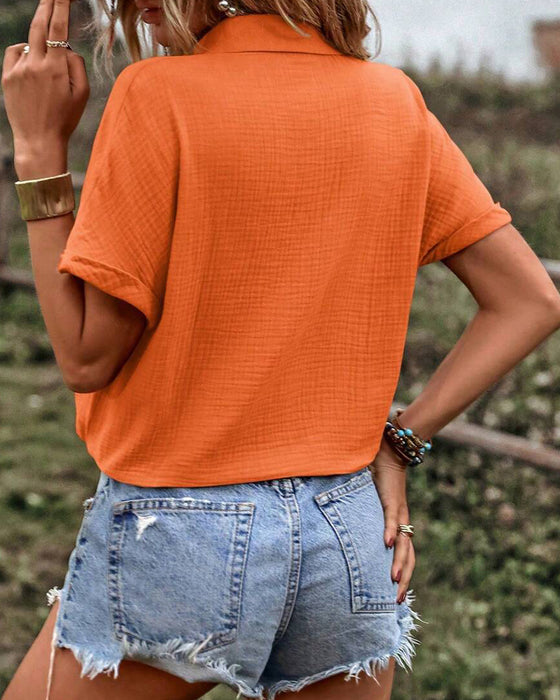 Blouse V-Hals Effen Trekkoord Knoopsgat