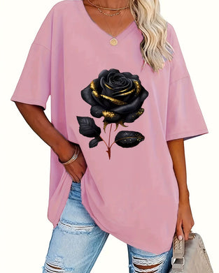 T-Shirt Rozenprint Loose Fit Half Mouw