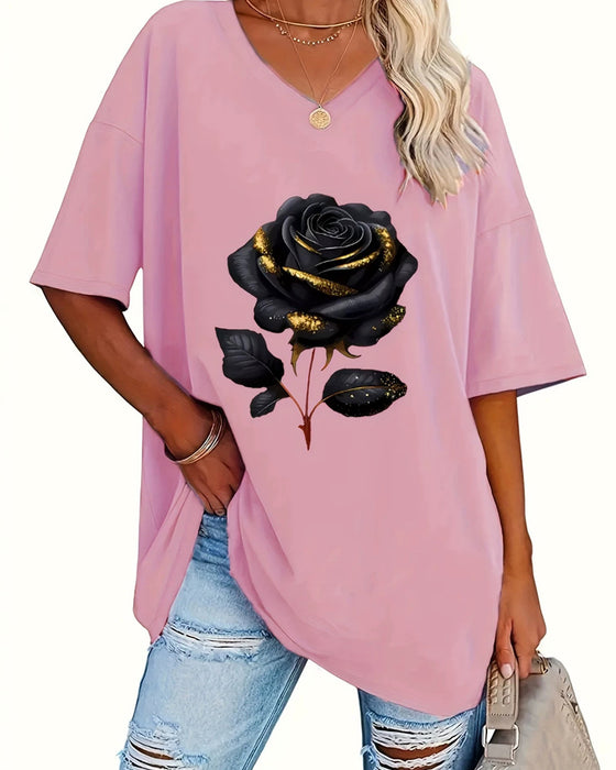 T-Shirt Rozenprint Loose Fit Half Mouw