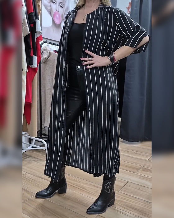 Jas Shirt Kraag Knoop Streep Split