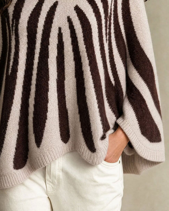 Pullover Turtleneck Knoop Gestreept Geschulpt