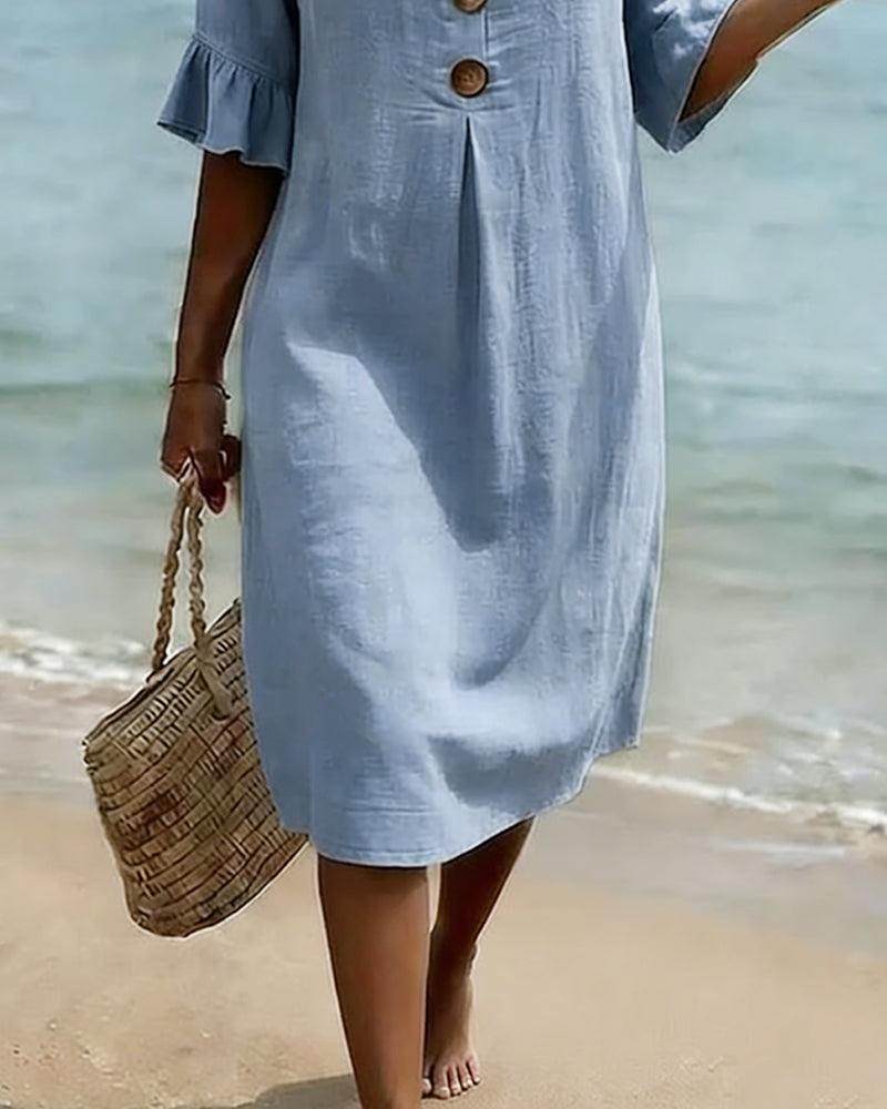 Jurk Knoop Frons Mouw 100% Katoen