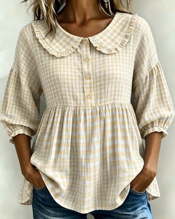 Blouse Peter Pan Kraag Ruit Getailleerd