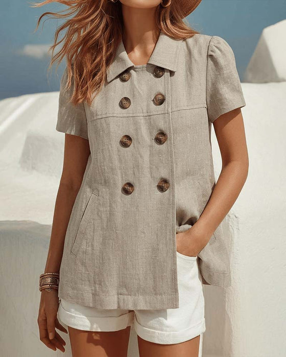 Blouse Knoop-Voor Knoopsgat Ballon Korte Mouw