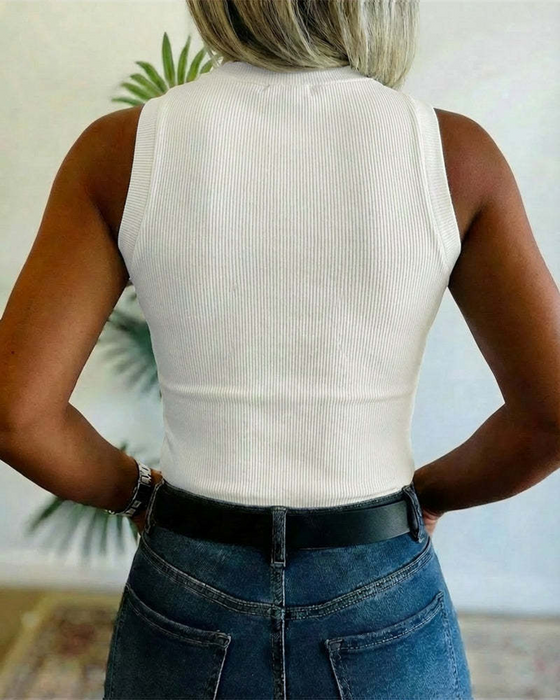 Tanktop Effen Geribbeld Strass Nauwsluitend