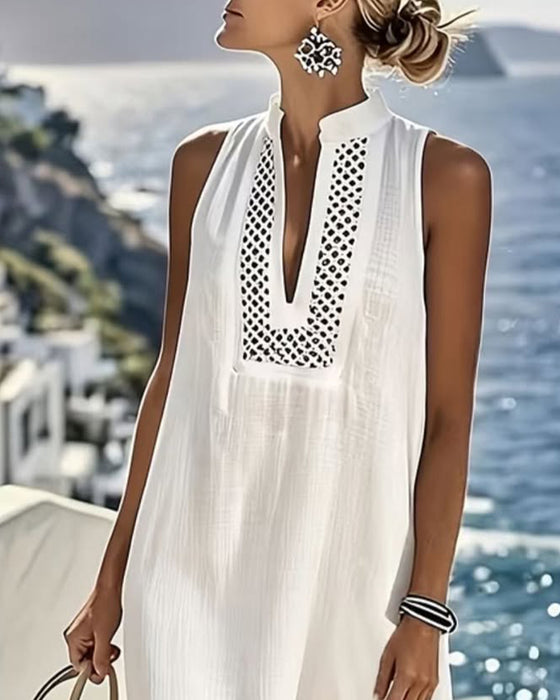 Jurk V-Hals Mouwloos Hollow Out Mesh