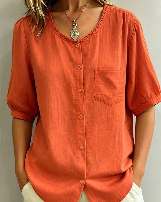 Blouse Ruffle Trim Knoop Zak