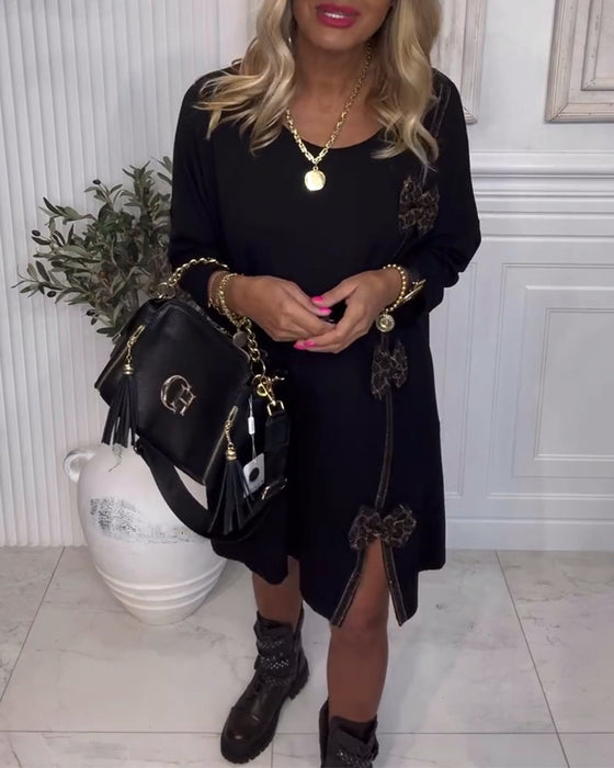 Modieuze Effen Jurk Met Strikdesign