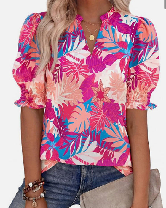 Blouse Bloemenprint Poef Korte Mouw