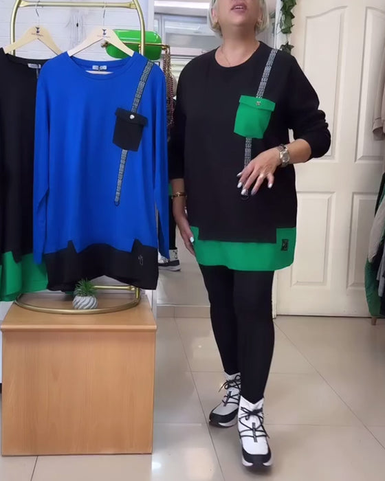 Sweatshirt casual ronde hals zak contrastkleur