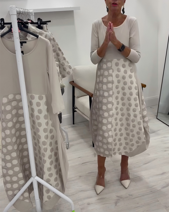 Jurk Ronde Hals Stippen Patchwork Tulp