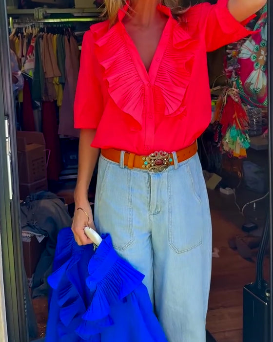 Blouse Casual Ruffle Comfort Kort