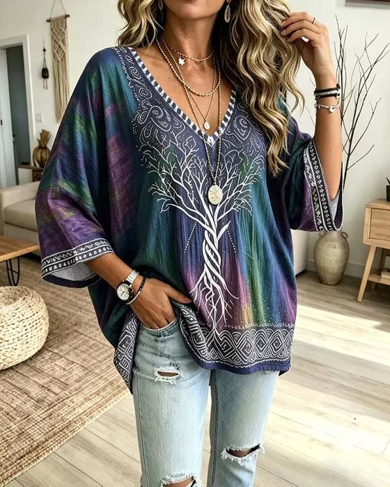 Blouse V-Hals Ombre Kleurblok