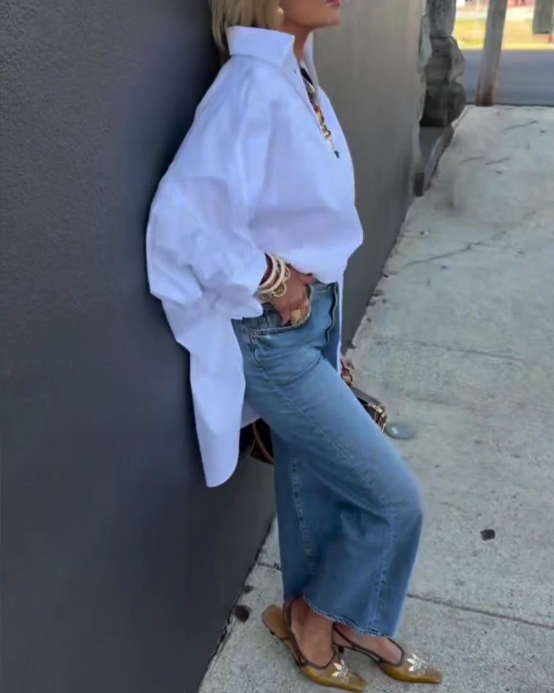 Overhemd Mode Losse Pasvorm Gekraagd