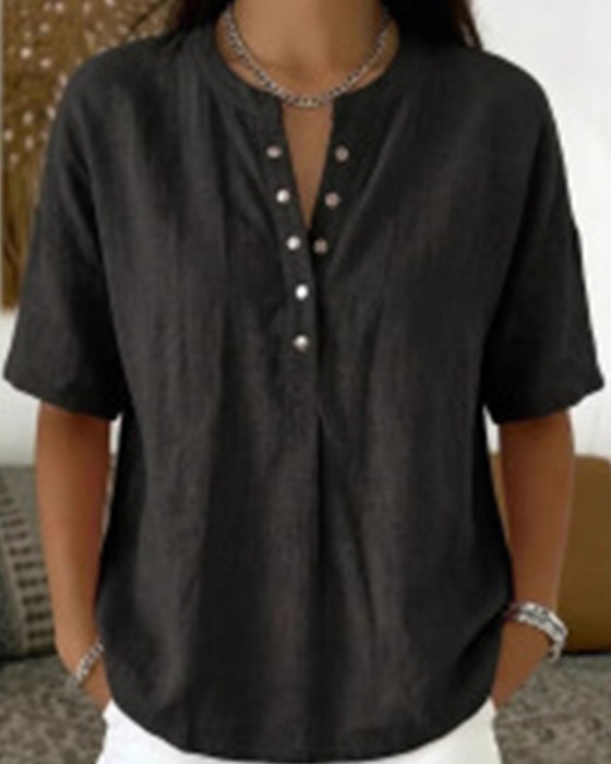 Blouse Effen Kleur Casual Kort Mouw