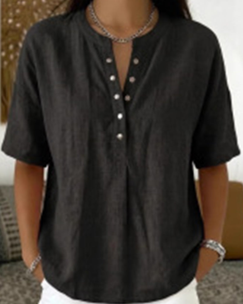 Blouse Effen Kleur Casual Kort Mouw