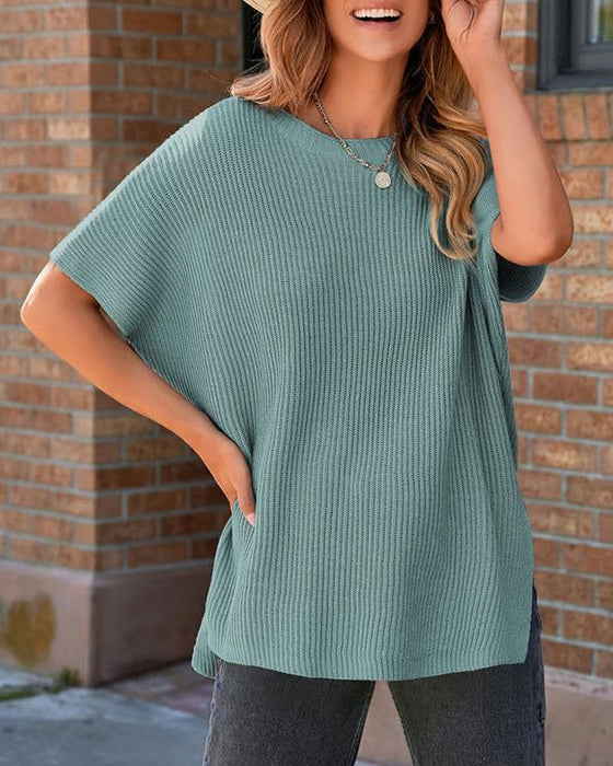 Pullover Effen Ronde Hals Vleermuismouw