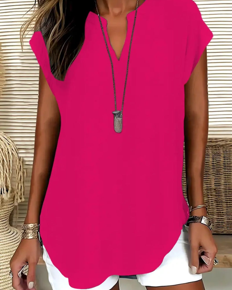 Blouse Casual Drop Schouder V-Hals Korte Mouw