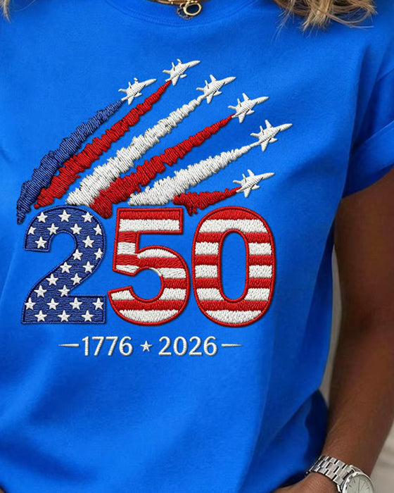 T-Shirt Vlag Vliegtuig Print Korte Mouw