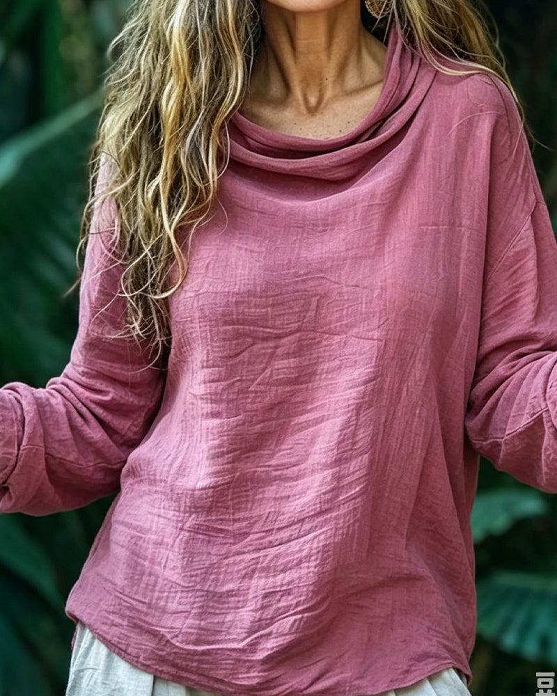 Blouse Gedrapeerde Hals Casual Effen Lange Mouw