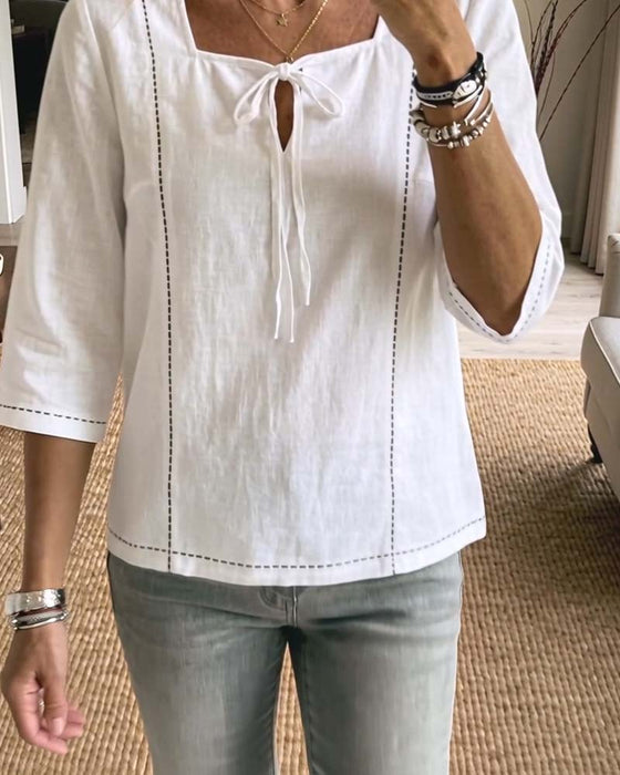 Blouse Vierkante Hals Strik Hollow Out