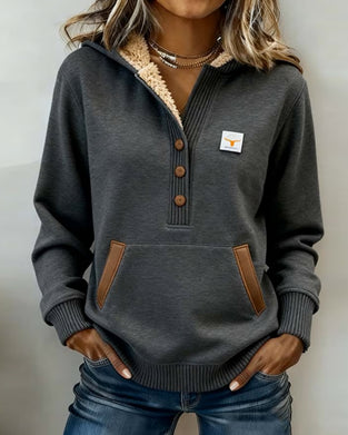 Stijlvolle Hoodie Met Kleurvlakken, Kraag En Knoopsluiting