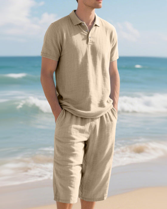 Casual Herenset Met Poloshirt En Cropped Broek
