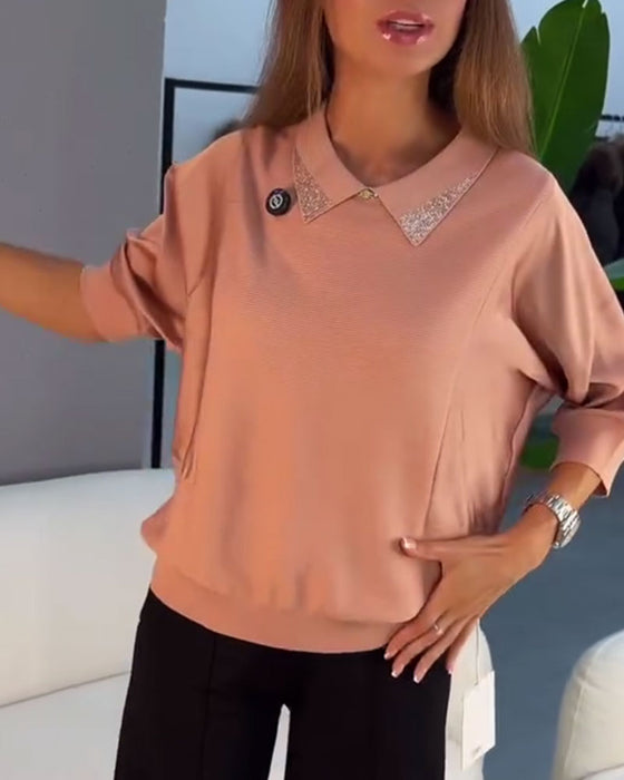 Pullover Reverse Ellebooglange Mouw Gebreid Elegant