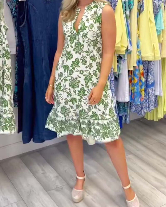 Jurk Mouwloos Bloemen V-Hals