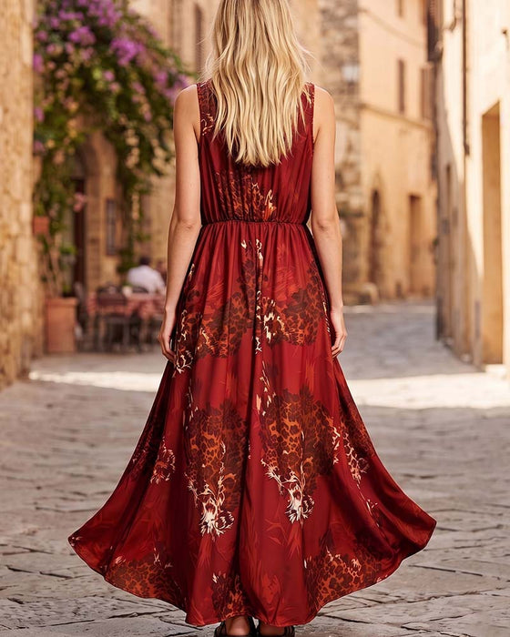 Jurk V-Hals Luipaard Bohemien Spaghettiband Maxi