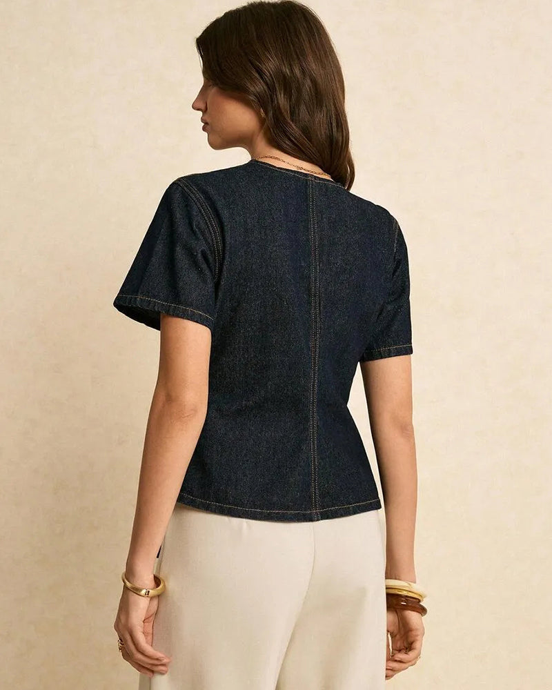 Blouse Onregelmatig Lace-Up Denim