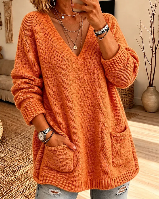 Pullover Los V-Hals Verlaagde Schouder