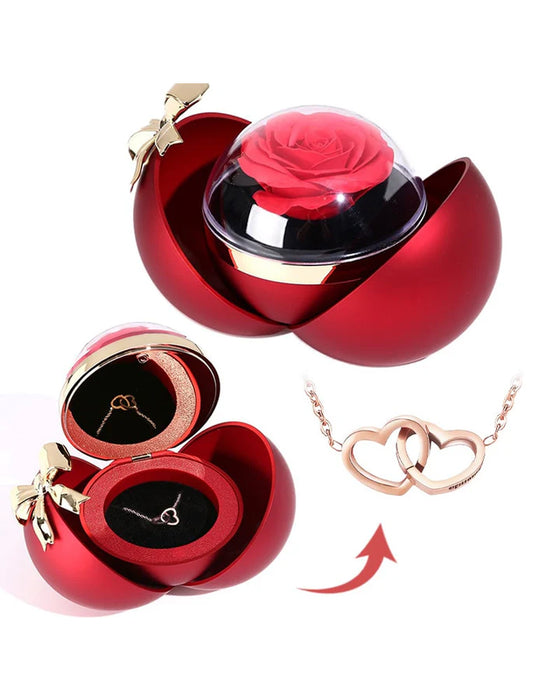 Ball Rose Box - Met Gegraveerde Dubbele Hart Ketting