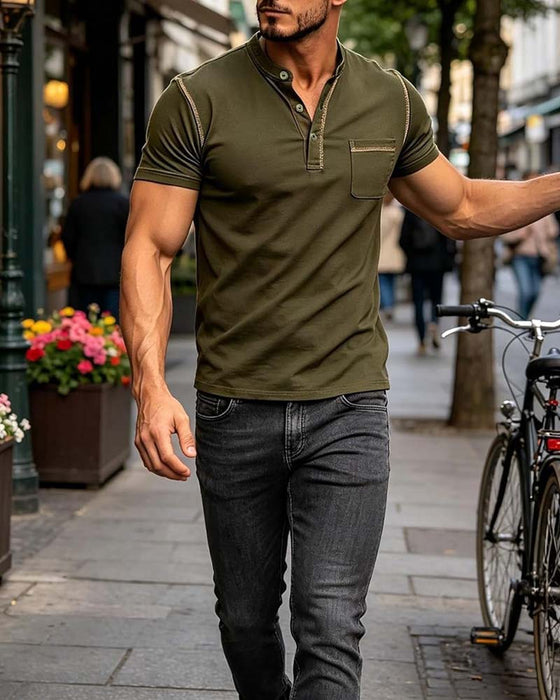 Overhemd Heren Henry Casual Effen