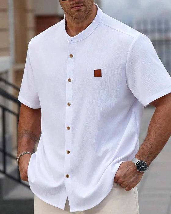 Shirt Gestructureerde Opstaande Kraag Korte Mouw