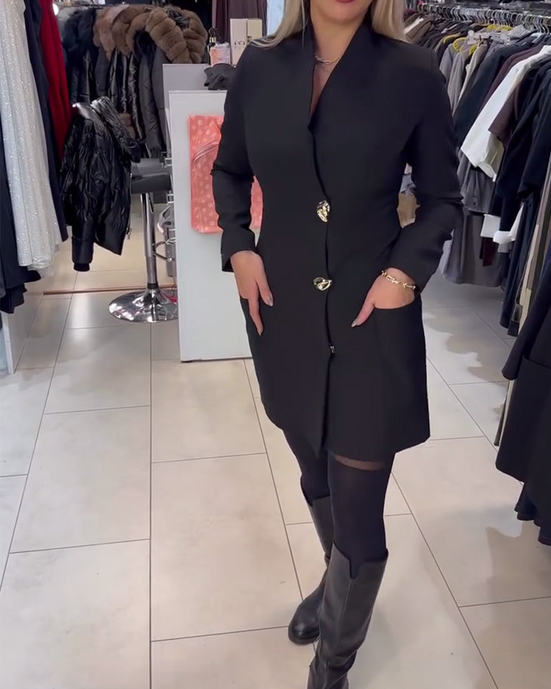 Jurk Staande Kraag Metalen Knoop Pak