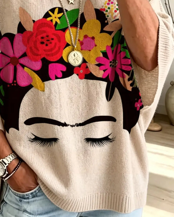 Loose Fit Gezicht Bloemenprint Pullover