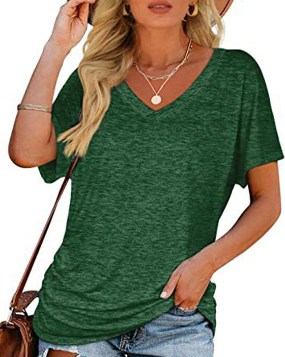 T-Shirt Geplisseerd Effen V-Hals
