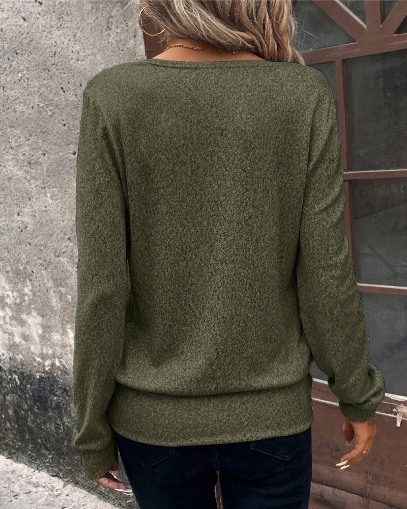 Casual effenkleurige sweatshirt met vierkante hals en lange mouwen