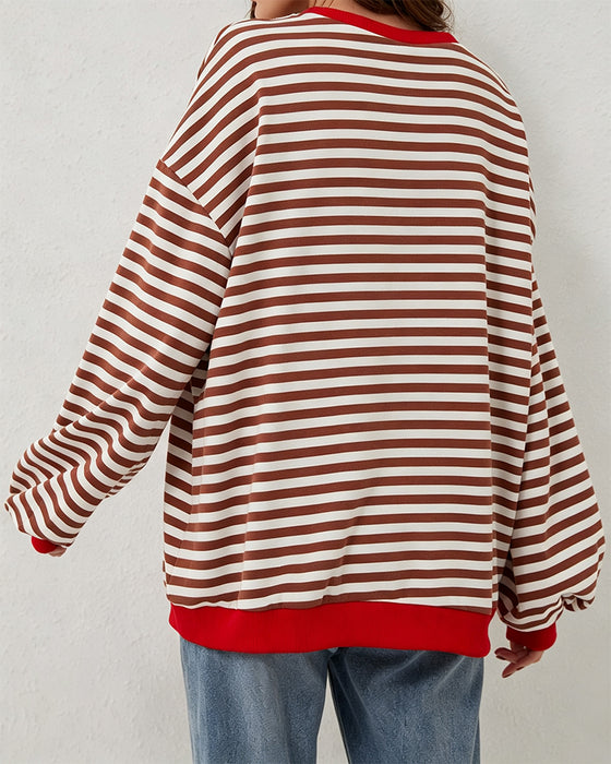 T-Shirt Gestreept Rond Hals Kleurenblok