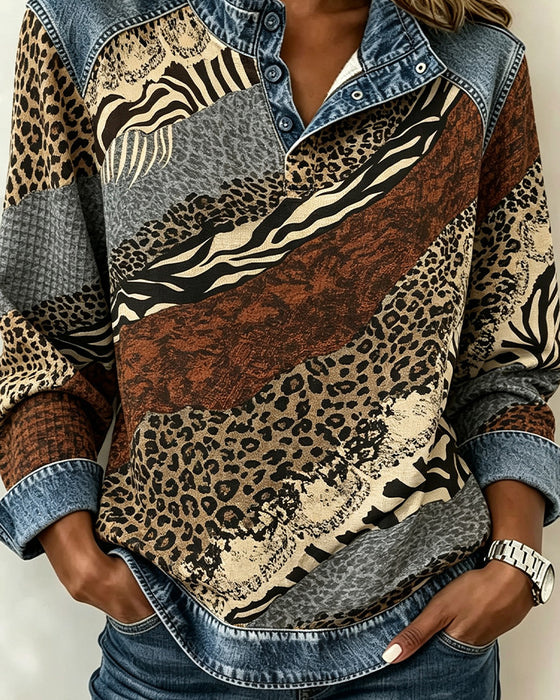 Blouse Patchwork Luipaard Knoop