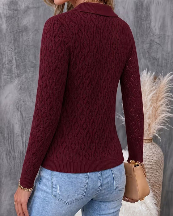 Pullover Omslagkraag Knoop Cutout Slim