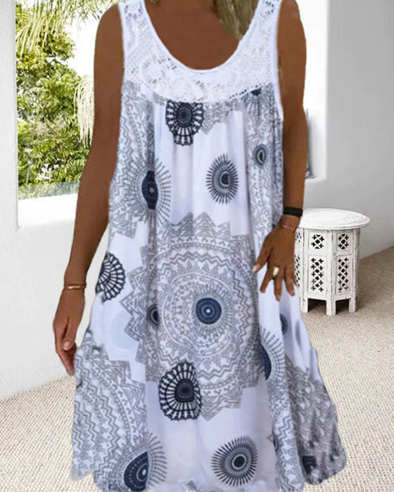 Zomerjurk voor dames met mouwloze print met o-hals