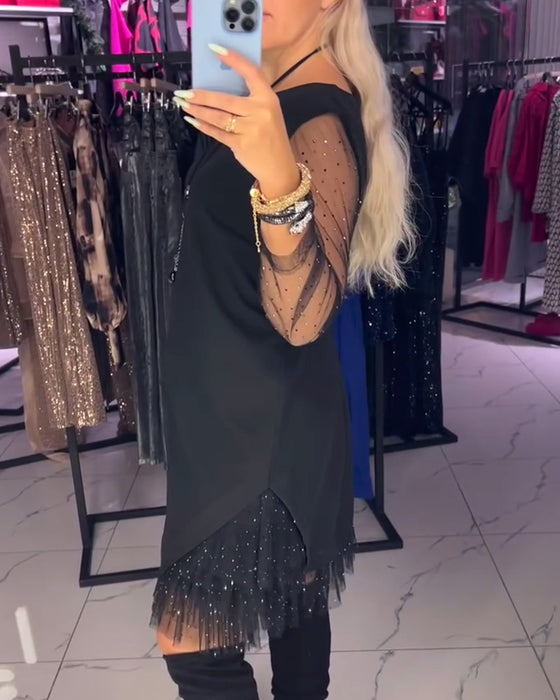 Jurk Ronde Hals Transparant Netwerk Stiksel