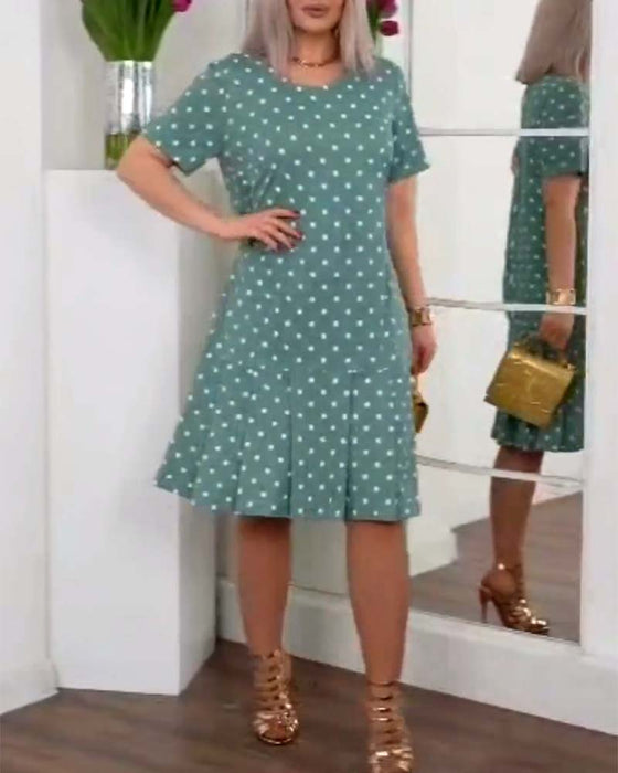Casual jurk met stippenprint en korte mouwen