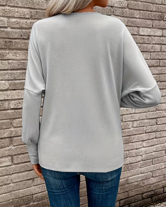 Top Mocknek Knoop Langmouw Effen